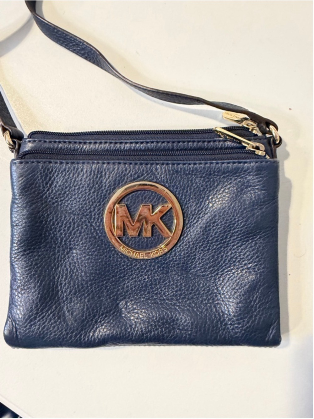 Michael Kors Navy Blue Leather Crossbody Bag One Size